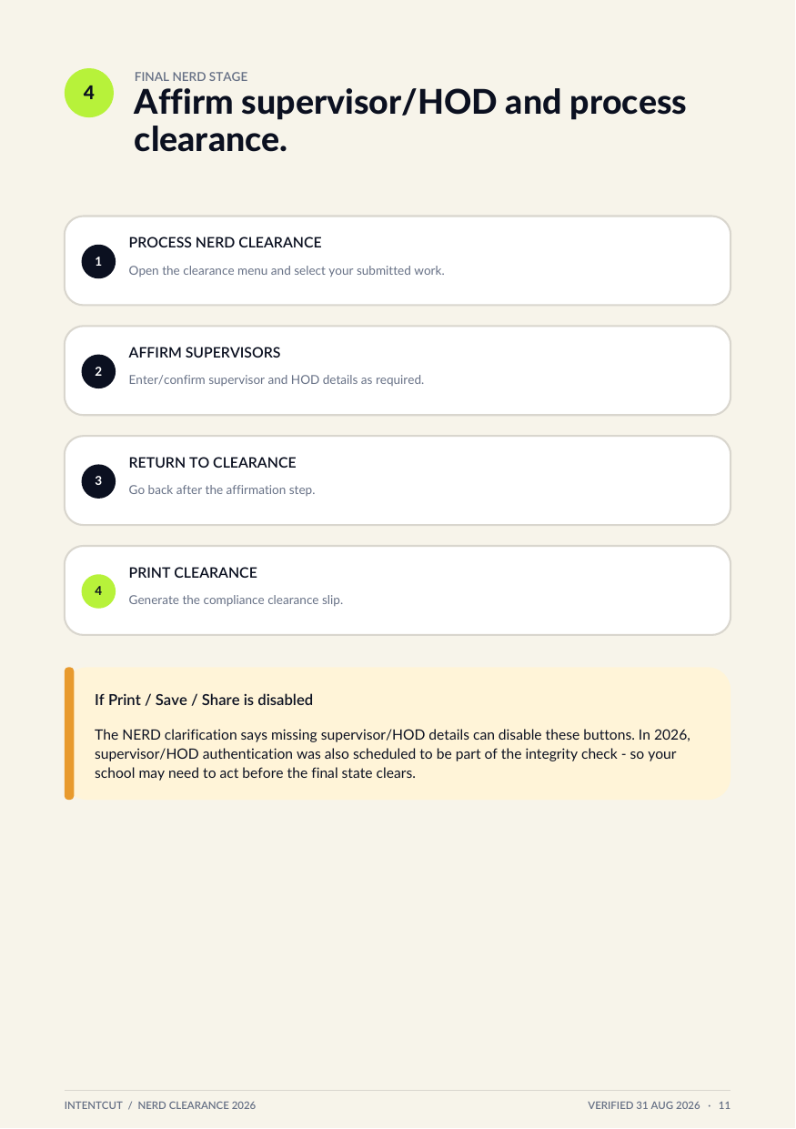 Preview of the NERD clearance workflow page
